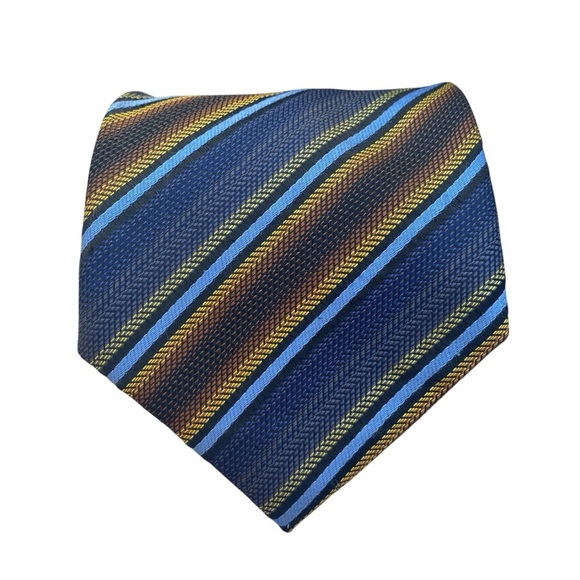 Boss Hugo Boss Jacquard Silk Tie Blue Golden Brown Career Executive Professional - Picture 1 of 9
